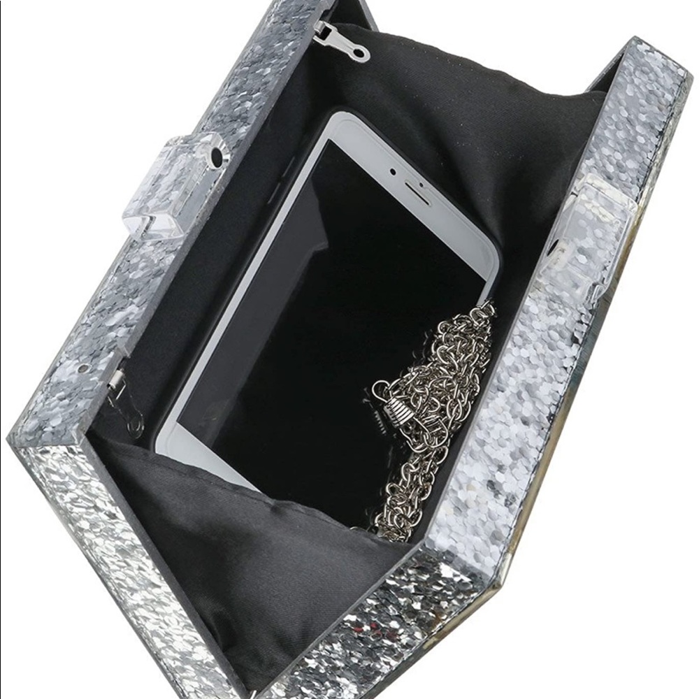 Glitter Blue eye acrylic clutch purse new - Picture 4 of 7